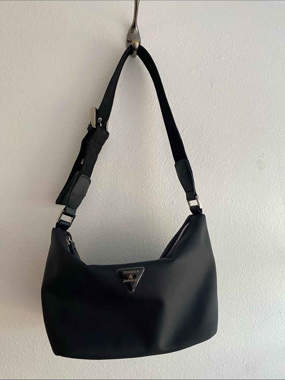 Frankie & Johnnie Black Nylon Shoulder Bag with Adjustable Strap
